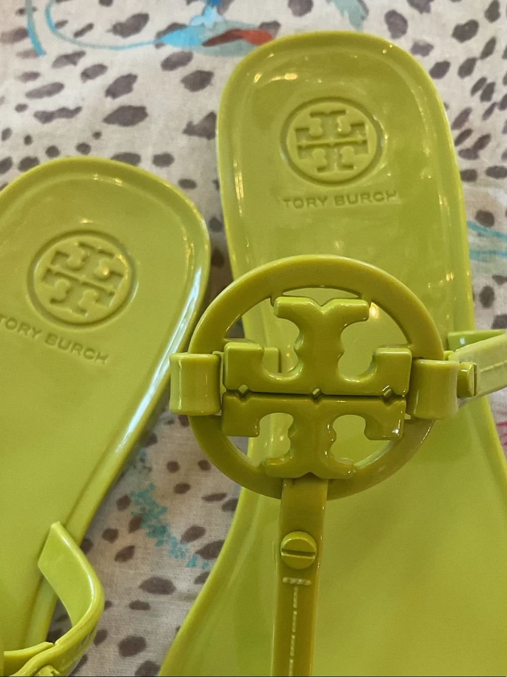 Tory Burch Mini Miller Leaf Green Jelly Thong Sandals